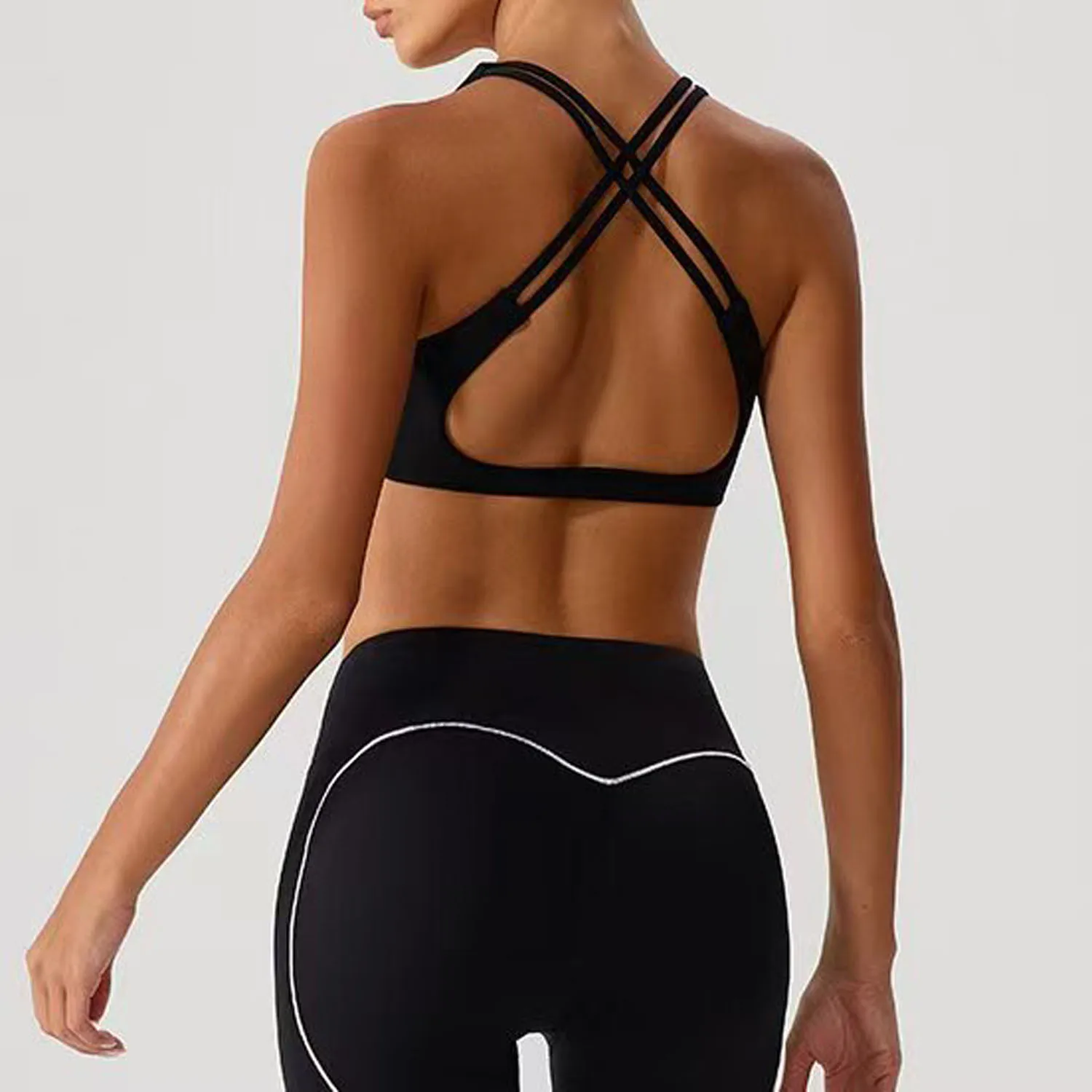

Women Gym Sets Leggings Crossover Bras with Pad Tracksuits Sports Suits Workout Athletic Yoga Elastic Training Sportswear