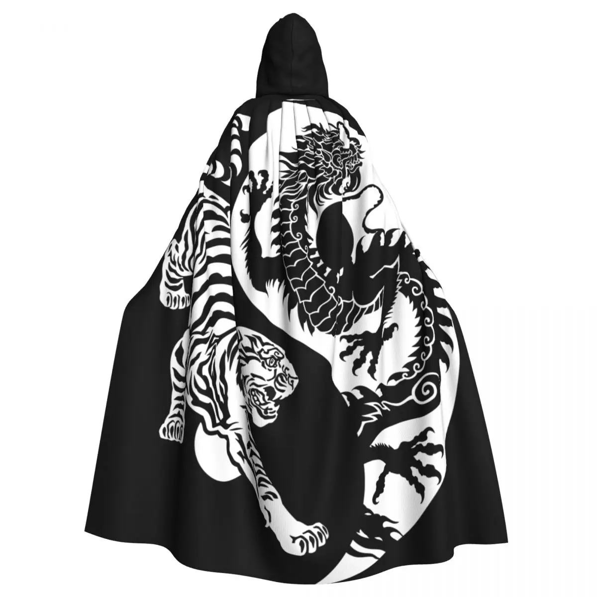 Hooded Cloak Unisex Cloak with Hood Cloak Cosplay Costume Tiger And Dragon Silhouette Yin Yang