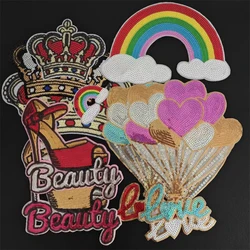 Large Patch Crown Rainbow Shoe Love balloons Sequins Gift Sew on Patches for clothing Strange Things Badge Clothes Stickers