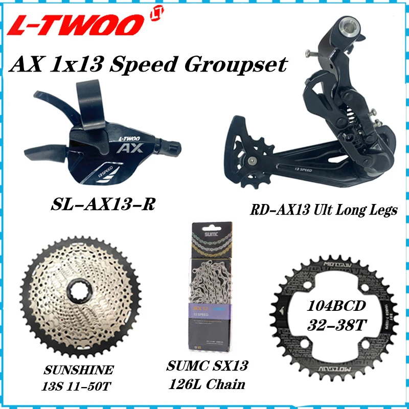 LTWOO AX13 1x13 Speed 13v Rear Derailleurs + 13 Speed Right Shift Lever + Sumc SX13 Chain + Sunshine 13S Cassette + 104BCD