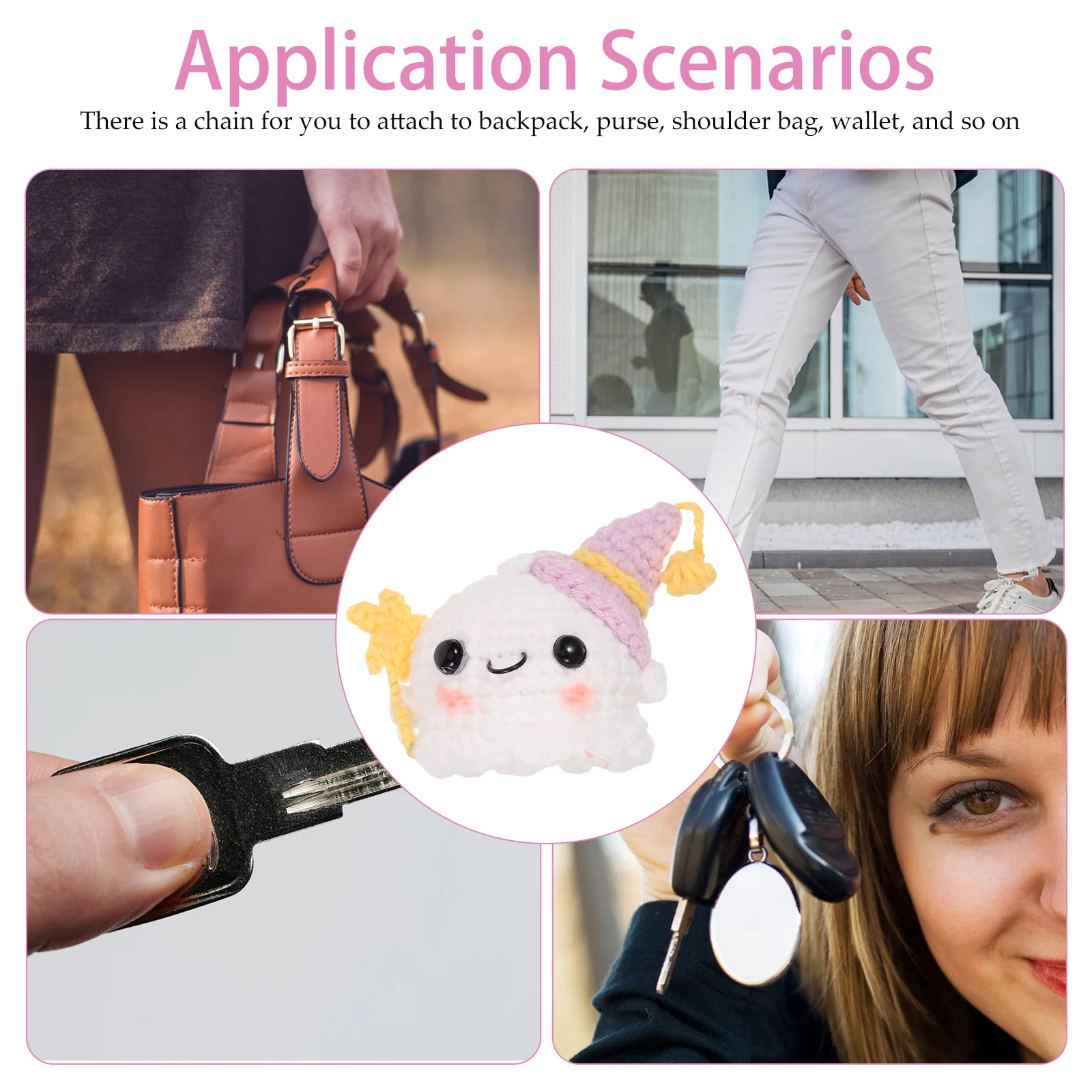 

Woolen Yarn Ghost Small Cartoon Mini Ornament Eye-Catching Lightweight Easy Carry Store Halloween Decor Woolen Yarn Ghost