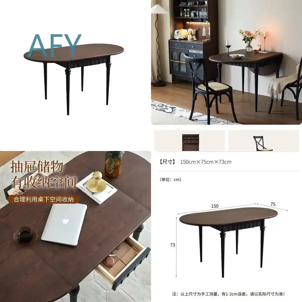 French American Retro Solid Wood Folding Dining Table for Small Apartment for Square Round Dual Purpose for Compact Space for