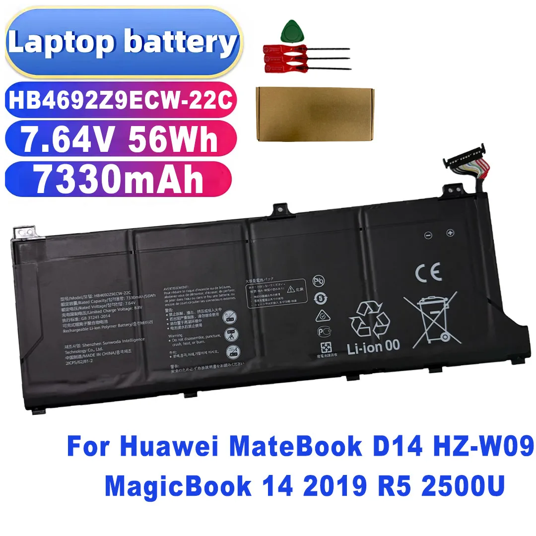 High quality HB4692Z9ECW-22C 7.64V 56Wh 7330mAh Battery for Huawei MateBook D14 HZ-W09, MagicBook 14 2019 R5 2500U