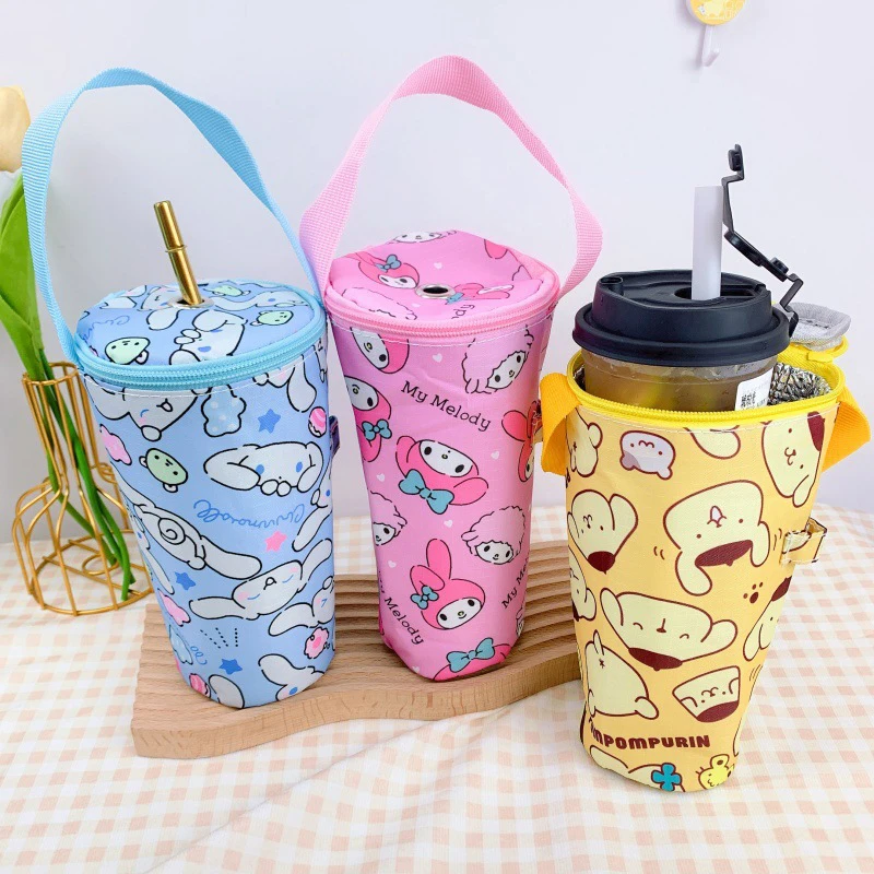 

Portable Sanrio Anime Milk Tea Tote Bag Heat Preservation Bag Eco-friendly Carrying Insulated Cup Cover Tumbler Cup Accessories
