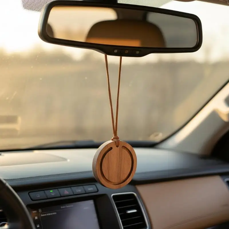 1PC Round Premium Wood Diffuser - Handmade From White Wax Wood And Black Walnut - Elegant Car Suspension Aroma Accessories