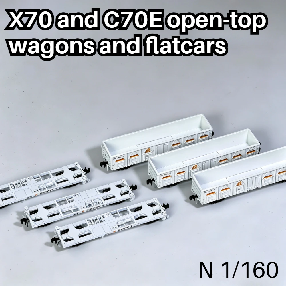 N Scale 1/160 Train Model X70 and C70E Freight Car Metal Body 6pcs Set White Paint Miniature Model Diorama Scene Decoration