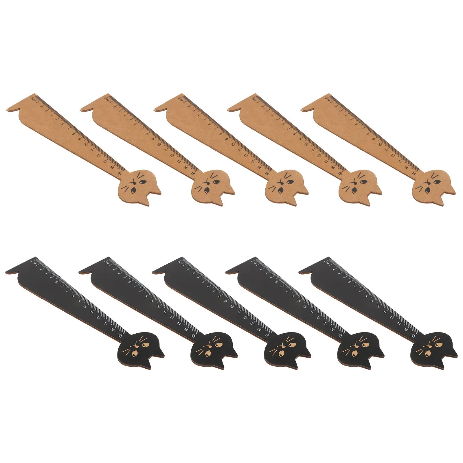 10 Pcs Wooden Ruler Cartoon Cat Design Clear Accurate Scales Learning Tool For School Office Stationery Gift Handwriting