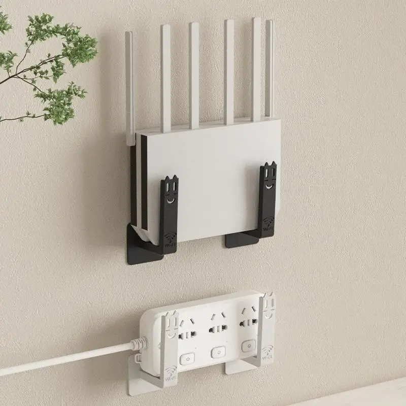 2pcs/set Wall‑Mounted Set‑Top Box Holder Drill‑Free Router Mounting Rack Practical Organizer With Auxiliary Hooks For Living Ro