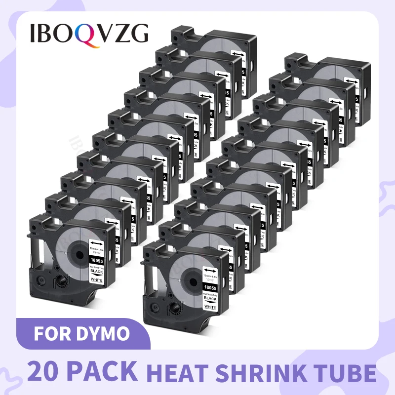 

20 Pack 18055 Black on White 12mm For DYMO Rhino IND Heat Shrink Tubes LabelWriters PRO1000 Rhino3000 Rhino4200 Rhino5000