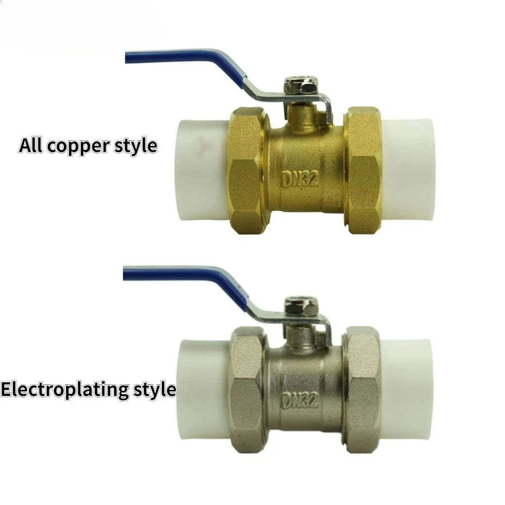 DN20 DN25 DN32 DN40 DN50 Double Union Brass PPR Ball Valve Socket Live Connect Heat Fusion Plumbing Fitting 20/25/32/40/50mm