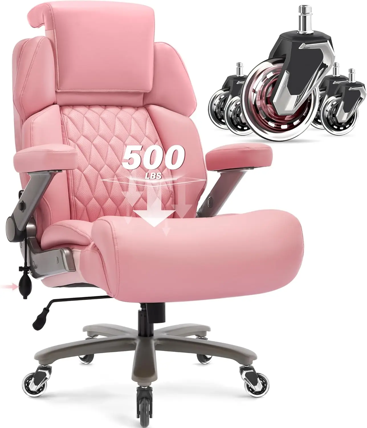 Big And Tall Office Chair 500Lbs - Adjustable Headrest&Lumbar Support, 3D Flip Arms, Large Wheels &Heavy Duty Metal Base,