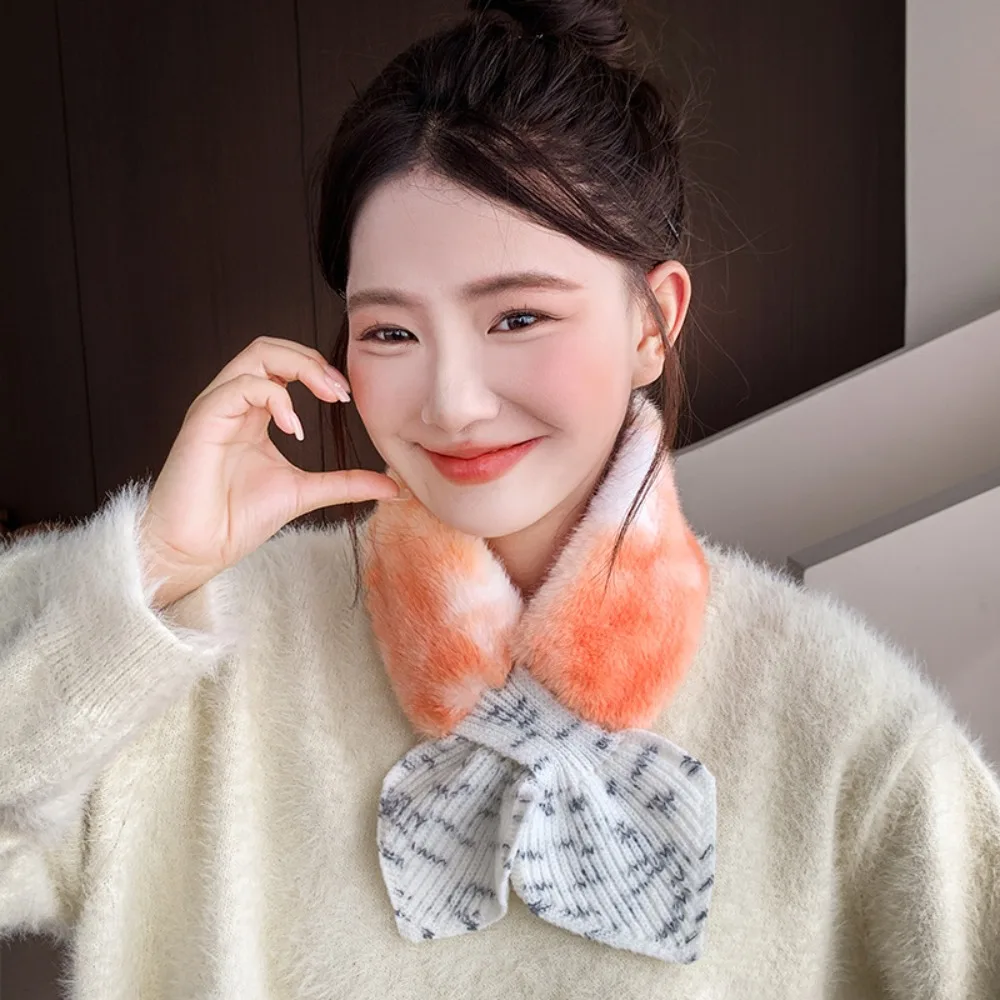 Faux Fur Faux Fur Scarf Cross Tie Slip-On Closure Cross Tie Scarf Soft Texture Knitted Fabric Neck Warmer for Girls and Women