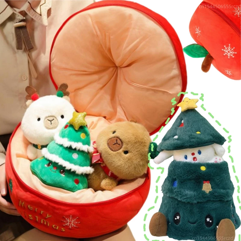 Poupées en peluche de la série Capybara pour garçons et filles, pomme, arbre de Noël, surprise trois en un, cadeau créatif