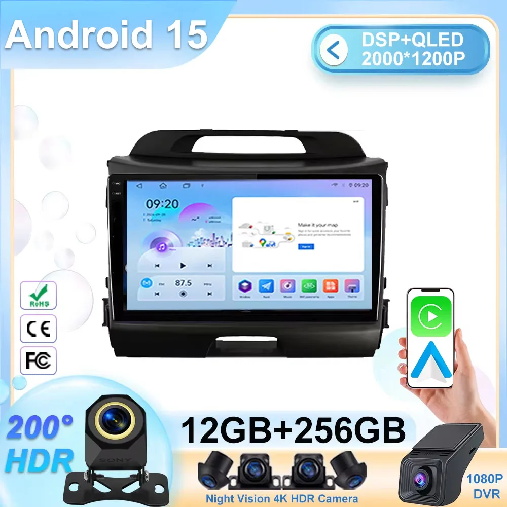 Auto Radio For Kia Sportage 3 4 SL 2010-2016 Android Wireless CarPlay Multimedia Video Player Navigation GPS Stereo DSP WIFI DVD
