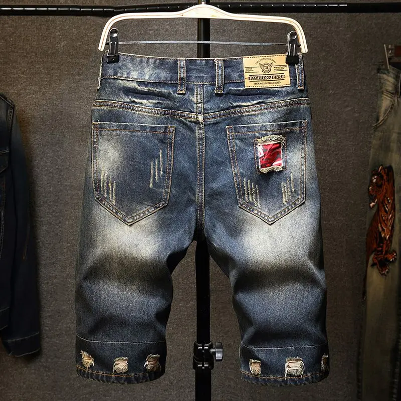 

Plus size 7XL 6XL men's 2026 new style ripped denim shorts, men's summer fashion trend, versatile ripped denim mid-length pants