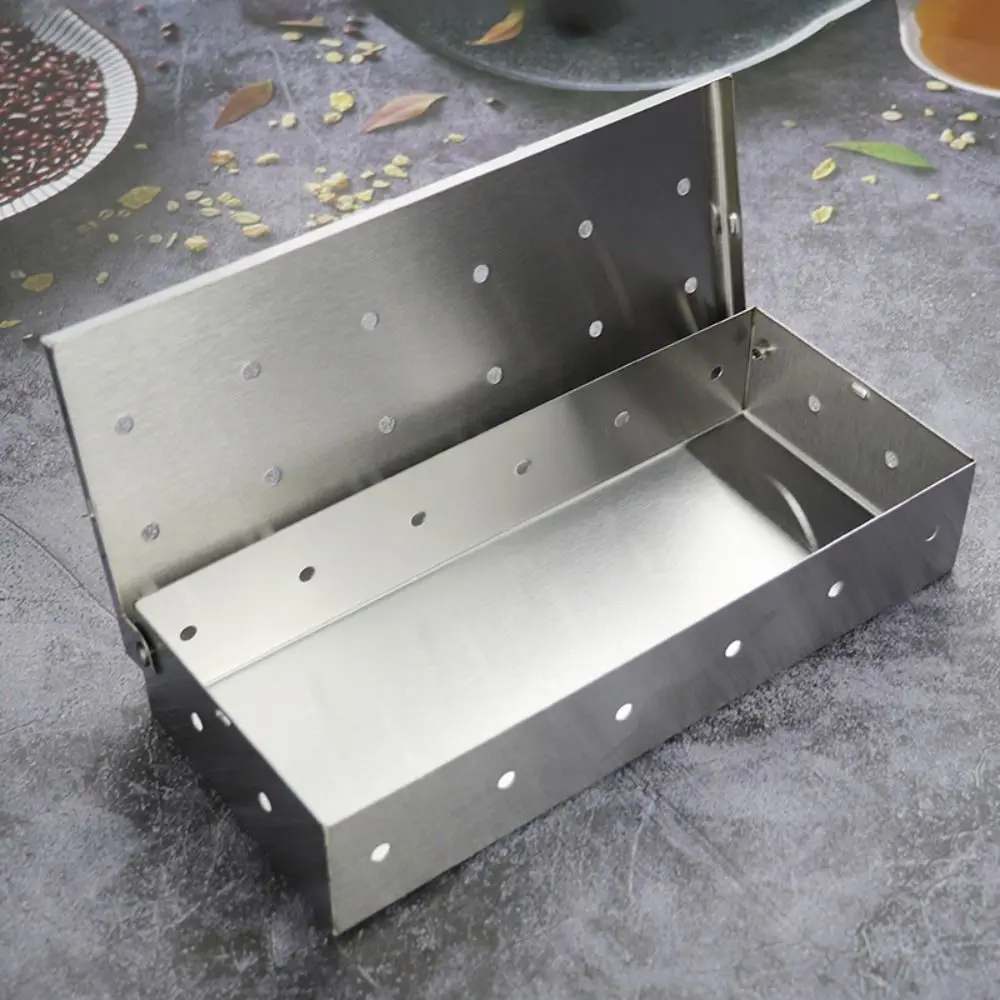Stainless Steel Grill Smoker Boxes Enhance Grilling Warp-Resistant Charcoal Grill Accessory Add Flavor Large Size Wood Chip Box
