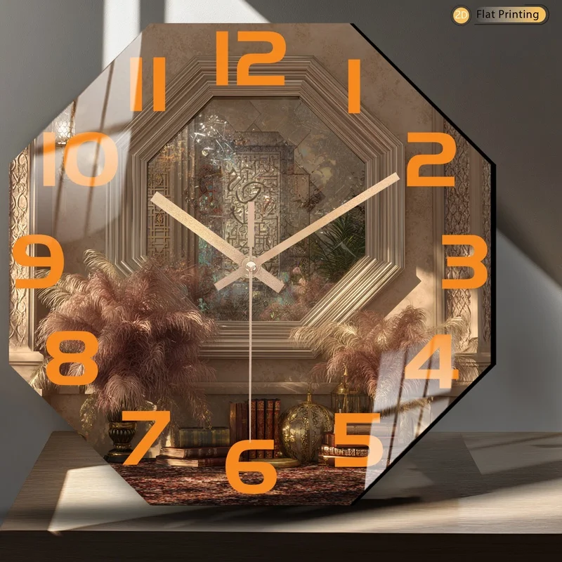 Escena interior decorativa vintage con espejo Reloj de pared octogonal para estudio y sala de estar Regalos ideales para el día de la madre y la Pascua