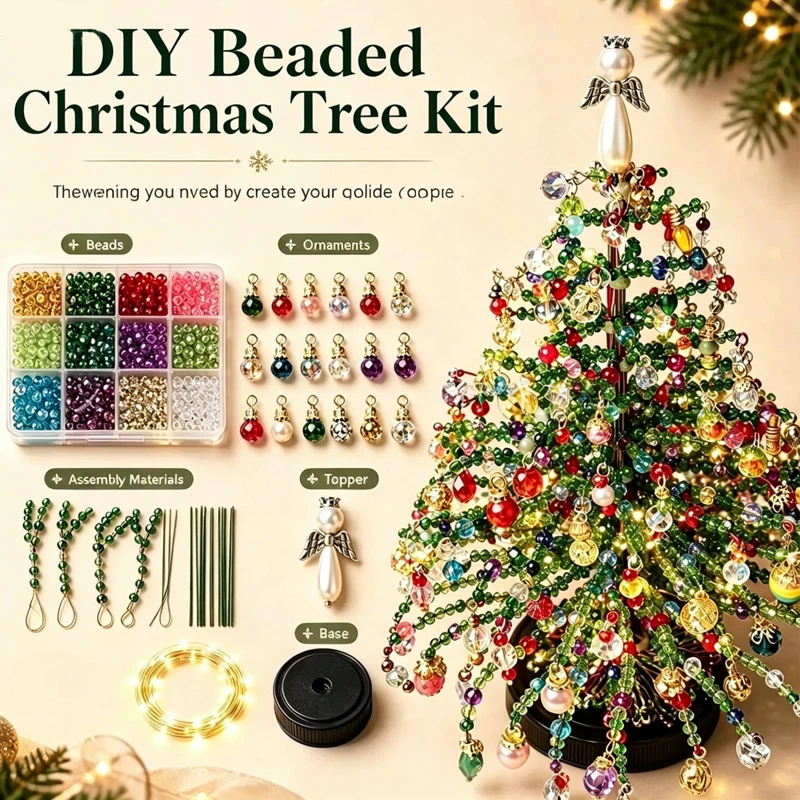 hot 2026 Handmade DIY Beaded Christmas Tree Kit Crystal Bead Colorful Mini Bead Weaving Set Sparkling adult toys ﻿