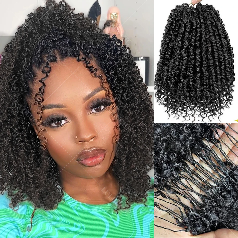 

Богемные кудри Yanky, вязанные крючком волосы, натуральные черные, без узлов, предварительно разделенные, маленькие вьющиеся, вязанные крючком волосы для крученых косичек