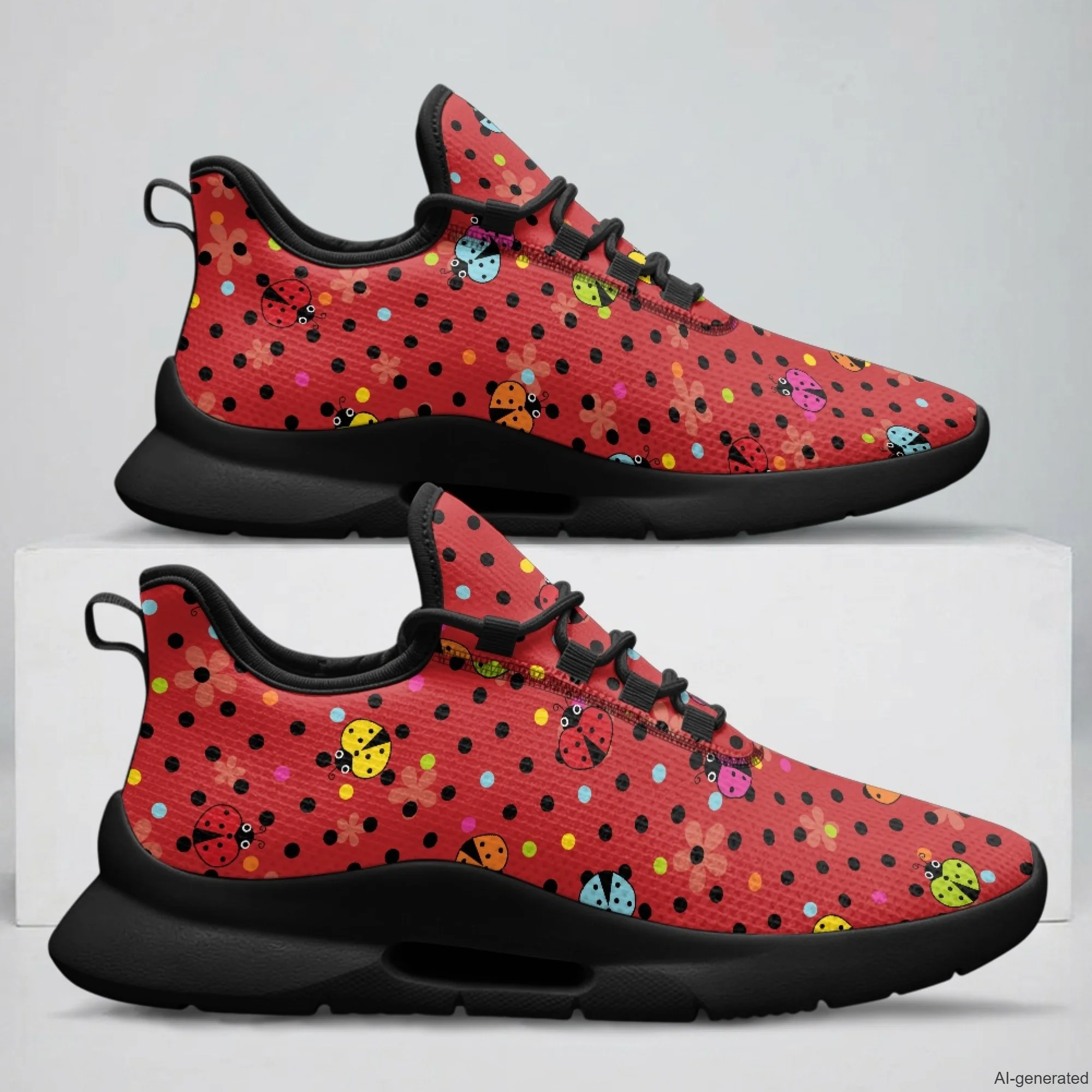 XIXIRIMIDO Nursing Sneakers for Woman Lace-up Casual Shoes Cheap Nursing Shoes for Women Nice Non-slip Nurse Sneakers Ladybug