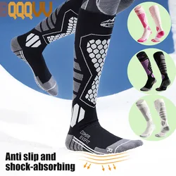 Wool Ski Sock for Men and Women, Breathable Sports Socks, Long Tube Snow Socks, Anti-slip, Polyester, Warm, Winter, 1Pair