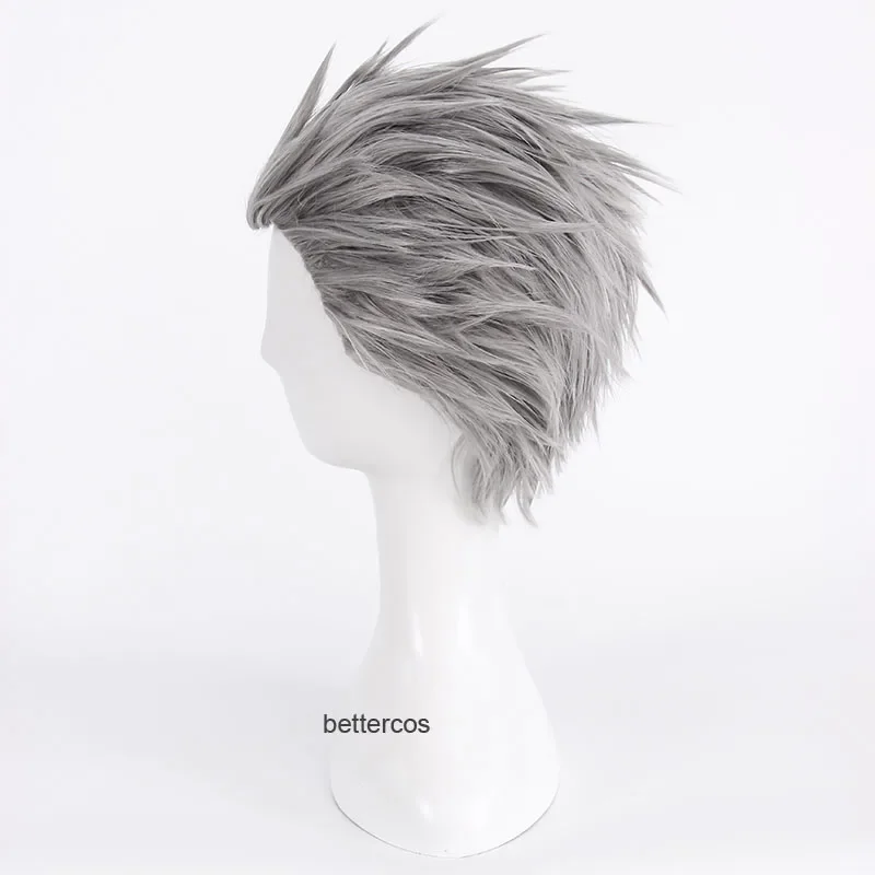 Vergil Cosplay Wig Short Silver Grey Slicked-back Hair Heat Resistant Synthetic Hair Wig Wig Cap