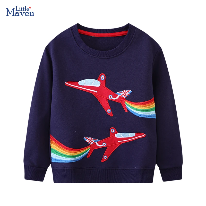 Little maven Baby Boys Kids Clothes 2024 New Autumn Spring Children's Clothing Embroidery Cartoon Rainbow Aircraft Sweatshirts