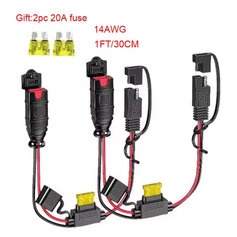 NOCO Genius intelligent battery charger SAE extension cable, 20A fuse 14AWG heavy-duty waterproof plug SAE connector cable.