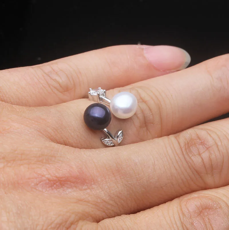 

Adjustable Wedding Silver Ring With Real Pearls Mother Wife Birthday Gift Pink