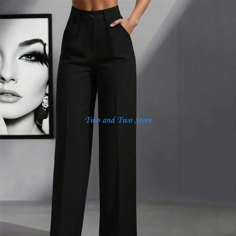 HX6F Women's Modern High Waist Dress Pants Straight Leg Business Work Slacks Trousers