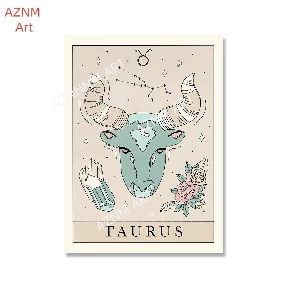 Bohemian Zodiac Tarot Cards Inspired Astrology Virgo Cancer Libra Poster Nordic Wall Art Canvas Painting Bed Room Home Decor