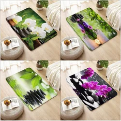 Zen Bath Mat Black Stone Water Orchids Flower Leaves Spa Bathroom Decoration Anti-slip Entrance Mat Floor Rug Carpet Home Decor