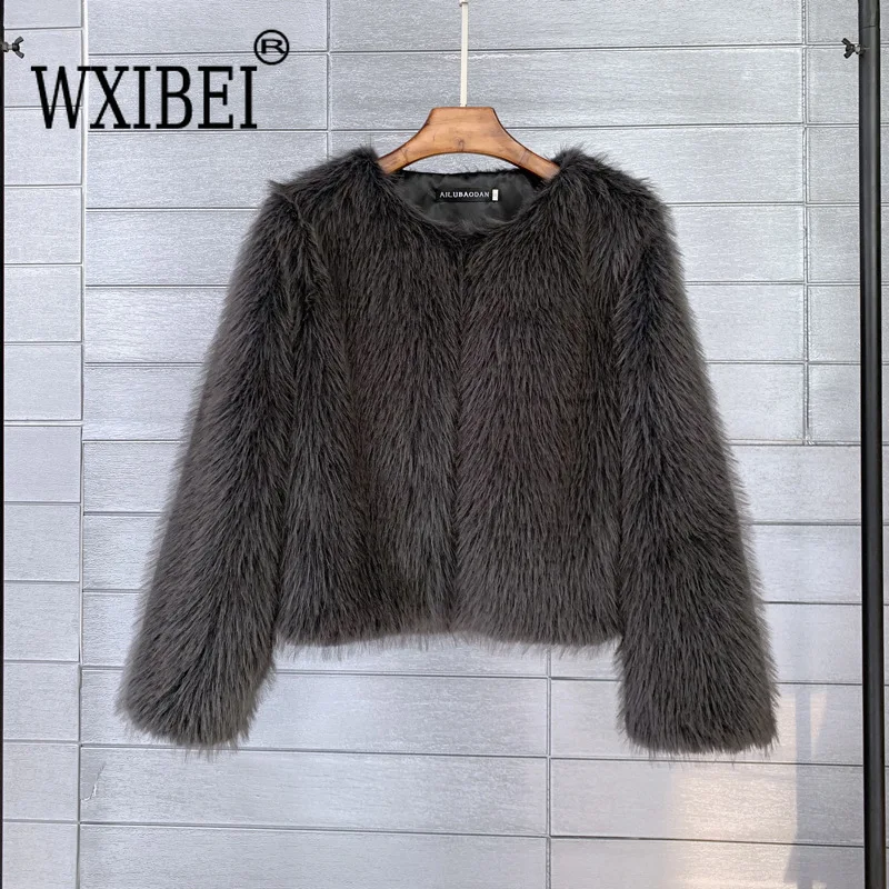 Women Imitation Faux Fur Coat Solid Color Plush Warm Jacket Loose Slim Fit Long Sleeve Thick Cardigan High Street 2024 Autumn