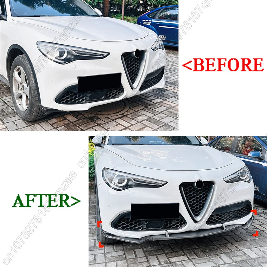 Car Front Bumper Splitter Spoiler Lip For Alfa Romeo Stelvio 2017-2026 3pcs Gloss Black Lower Splitter Protector Blade Tuning