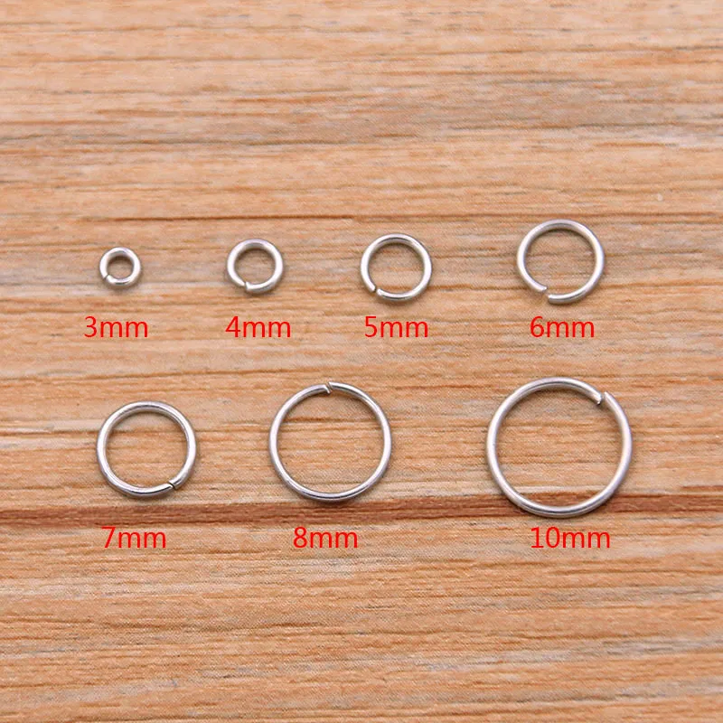 100 Uds. Anillo abierto de acero inoxidable de 9 tamaños para DIY collar pulsera cadena joyería de moda haciendo hallazgos