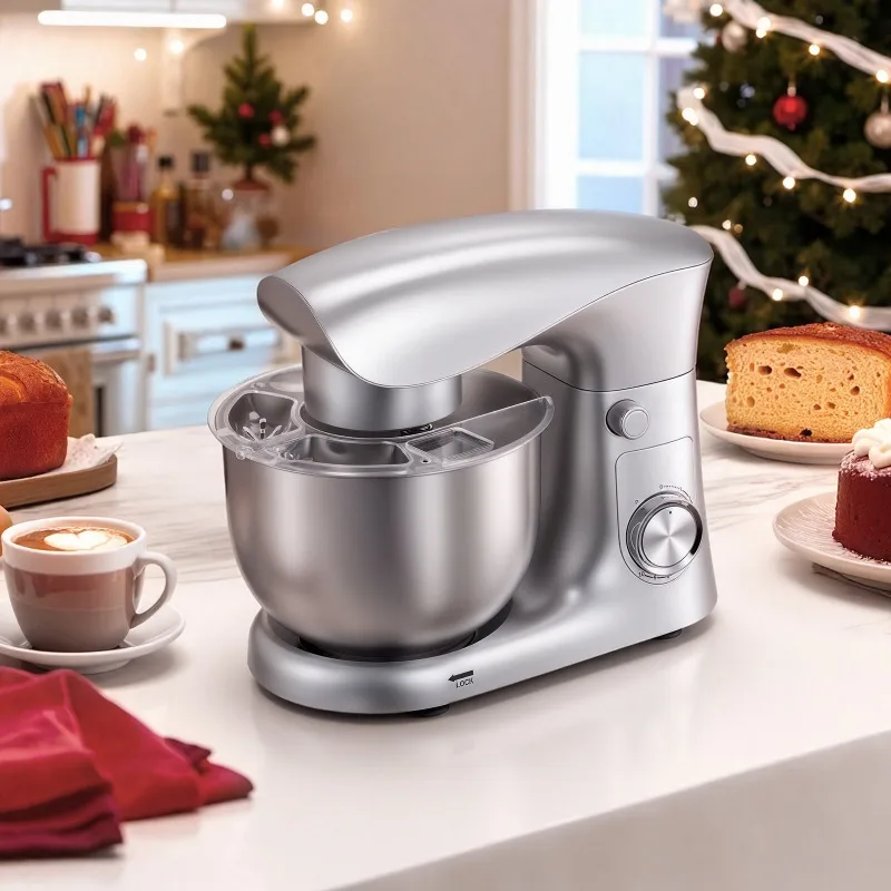 Küchenroboter / Standmixer für Konditorei, 10 einstellbare Geschwindigkeiten, Edelstahlschüssel 4,2L, Knethaken, Rührbesen, Schneebesen, neigbare Rührschüssel