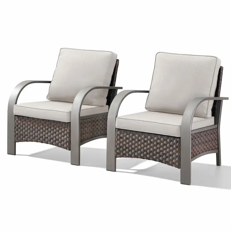Oversize Wicker Patio Chairs 2-Pack High Backrest Metal Armrest All Weather PE Outdoor Seating Porch Deck, Customized