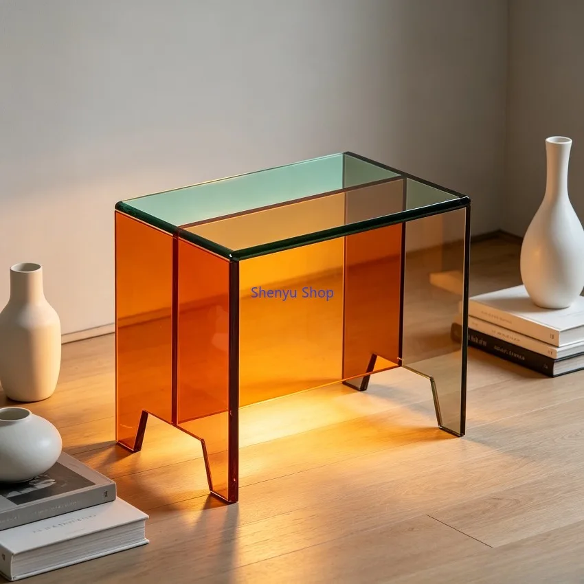 Creative Color-blocking Transparent Stool High-end Color Matching Shoe Changing Stool Acrylic Fashion Bench Home Decor Furniture