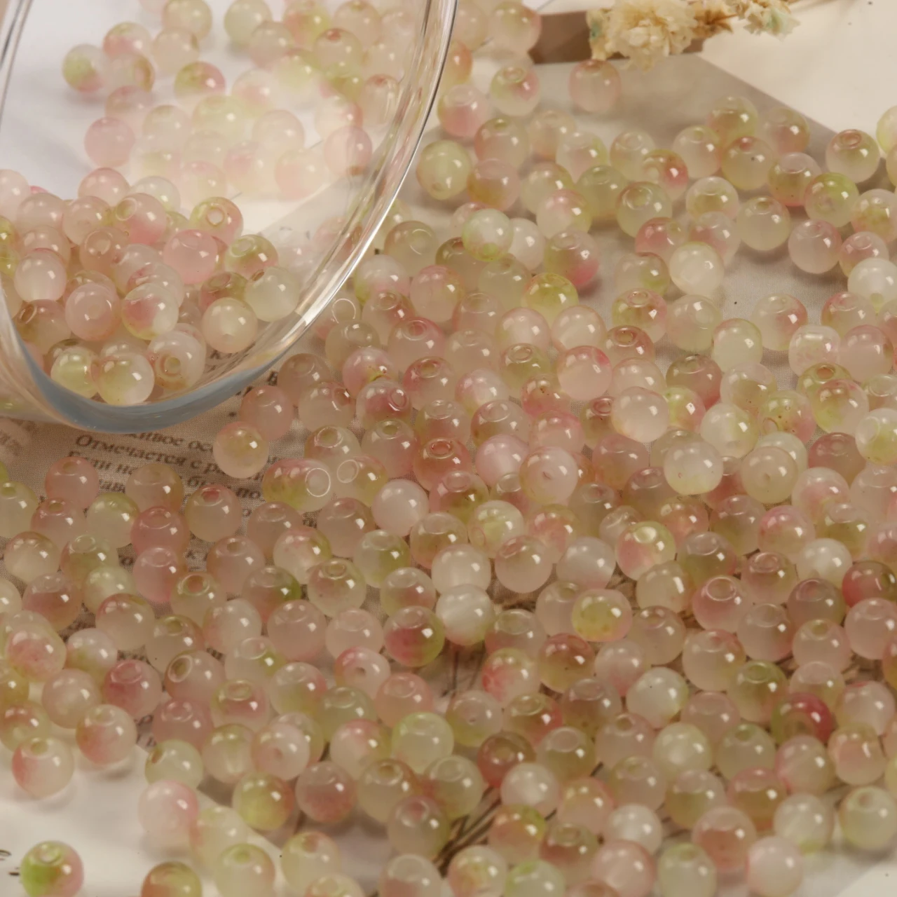 4mm Gradient Green Pink Two Tone Round Glass Beads Smooth Loose Spacers 200-1600pcs for Earring Pendant DIY Ornament
