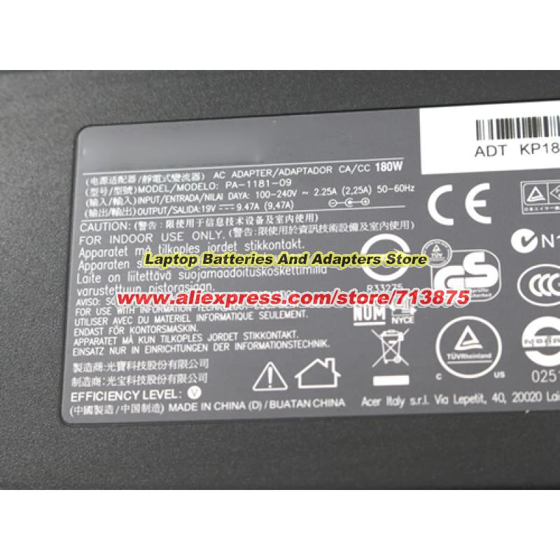 Genuine for LITEON PA-1181-09 AC Adapter 19V 9.47A 180W for ALL IN ONE AIO ASPIRE Z1-611 Z1-622 Z3-710 ZC-107 Z4710G Z5760 Z5770
