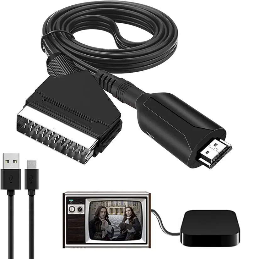 Scart to HDMI-Compatible Adapter Converter Scart 1080P Scart Input Cable HD Output Port for HDTV STB VHS Xbox PS3 DVD