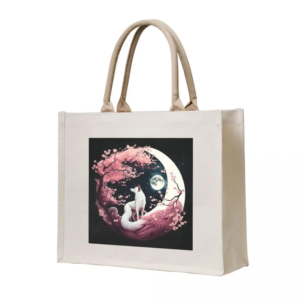 

White Wolf Cherry Blossom Tote Bag sac pour femme custom canvas bag eco bag folding cute pouch