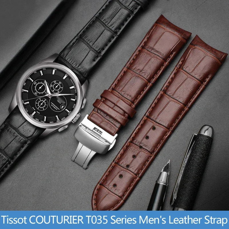 

22mm 23mm 24mm Genuine Leather Curved End Watchband For Tissot Watch Belt 1853 COUTURIER T035627A T035407A T035439 Men's Strap