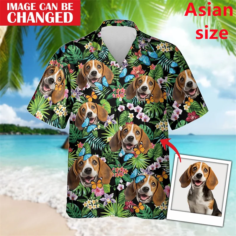 2025 Custom Pet Photo Short Sleeve Shirts For Men Clothes Diy Cute Dog Cat Image Lapel Blouse Personalized Picture Unisex Tops