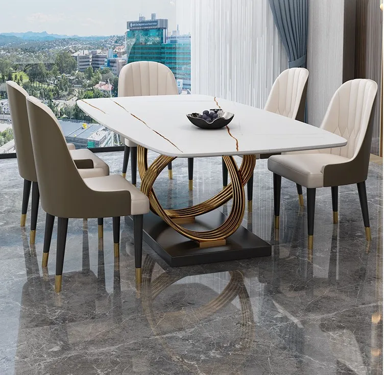 Villa rock slab rectangular dining table modern simple household marble rectangular dining table