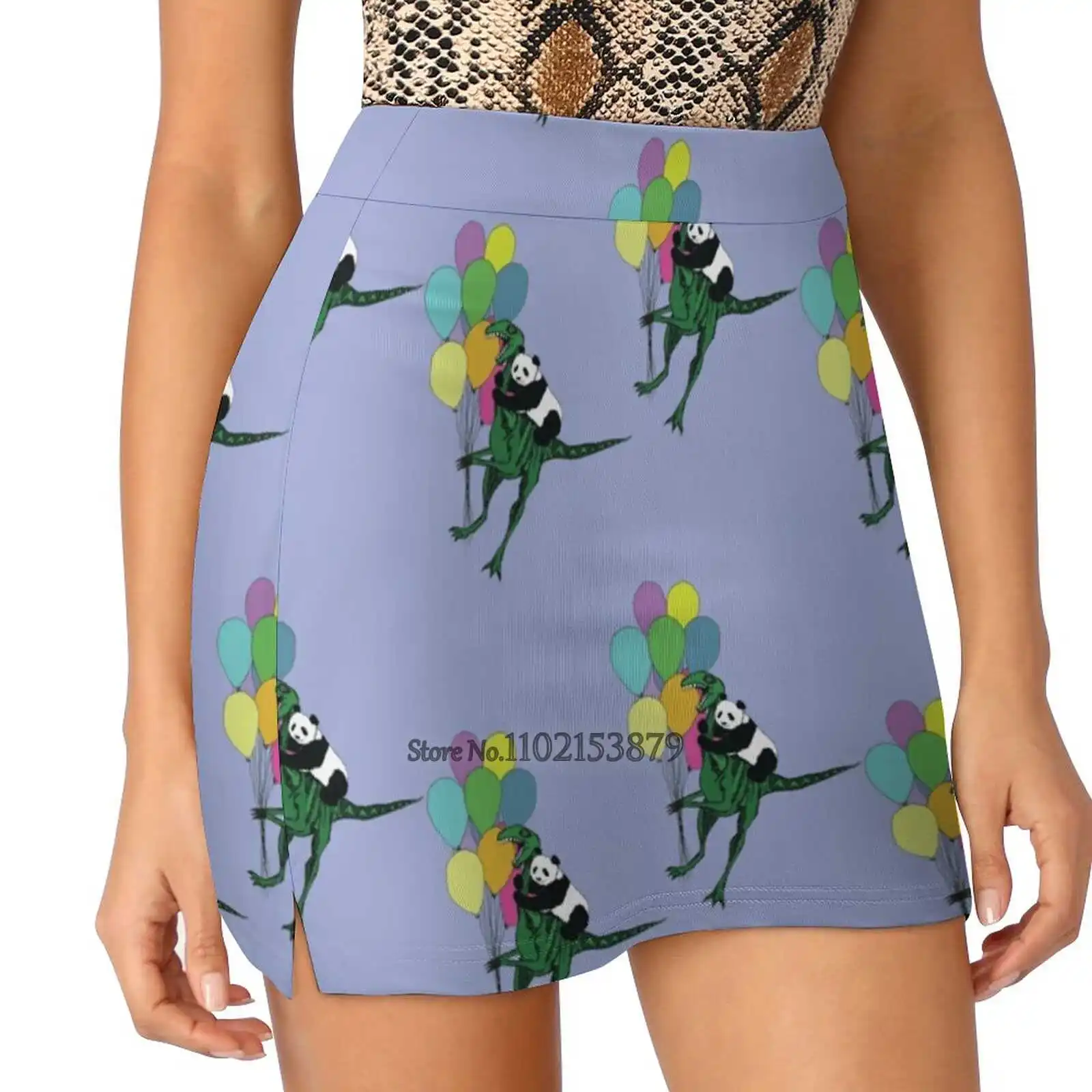 Flying Away Pattern Women Sports Skirt Tennis Golf Dance Fitness Running Yoga Skirts Balloon Panda Raptor Dinosaur T Rex