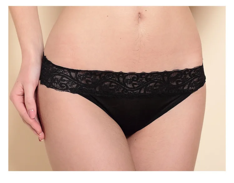 Tanga de seda de morera para mujer, con corte bajo, encaje, diseño sexy y sin costuras.