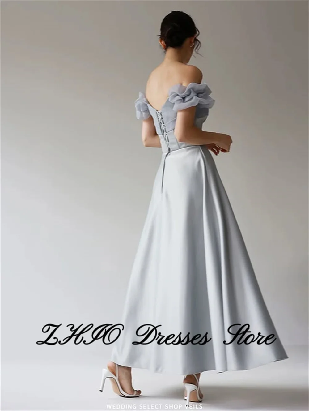 ZHIO Schulterfreies koreanisches Hochzeitsfotografie-Hochzeitskleid aus weichem Satin, knöchellanges Abendkleid, individuell gestaltet