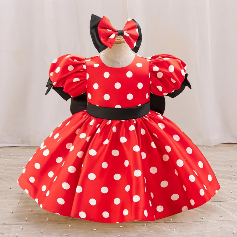 

Polka-dot Baby Birthday Party Dresses For Girls Christmas Gala Costume Puff Sleeve Bow Toddler Girl Princess Wedding Dress 0-3Y