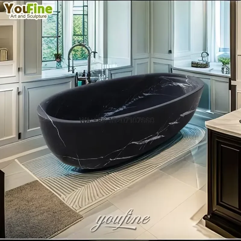 Wmwmnu European Style Natural Stone Indoor Grey Stone Bathtub for Home Bathroom Luxury Freestanding Soaking Tub